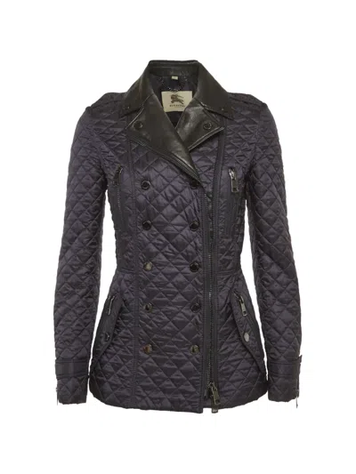 Pre-owned Burberry Quilted Leather-trim Jacket In Blue