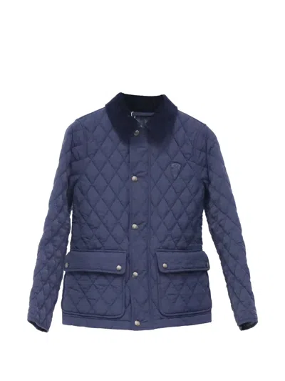 Pre-owned Burberry Quilted Logo-patch Jacket In Blue