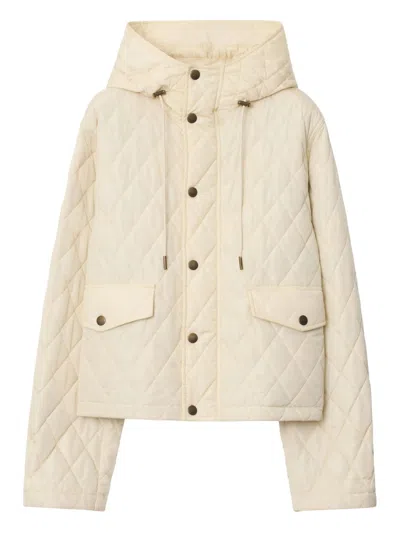 Burberry Quilted Mini Jacket With Drawstring Hood, Regular Fit, Cotton-twill Lining In Sand