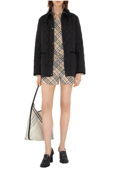 Burberry Quilted Nylon Jacket Collared Neck In Black