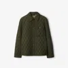 Burberry Green Quilted Jacket With Classic Collar In Tech Fabric Man In Shale