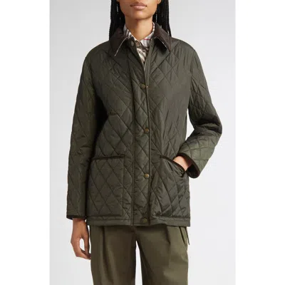 Burberry Quilted Country Jacket Corduroy Collar In Green