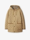Burberry Water Repellent Quilted Nylon Parka In Flax