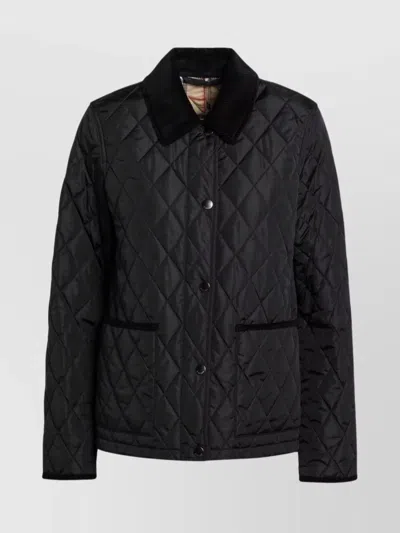 Burberry Quilted Nylon Jacket Collared Neck In Black