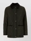 Burberry Quilted Jacket With Corduroy Collar And Pockets In Green