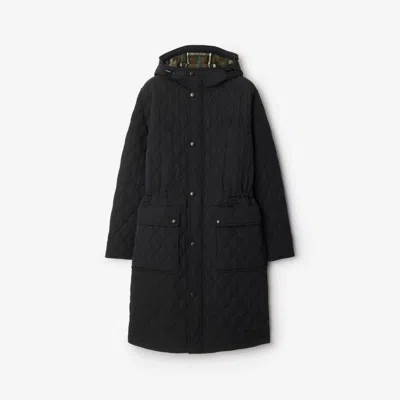 Burberry Hillgate Quilted Long Hooded Jacket In Black