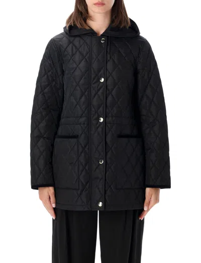 Burberry Quilted Nylon Parka Jacket With Adjustable Drawstring Waist And Hood In Black