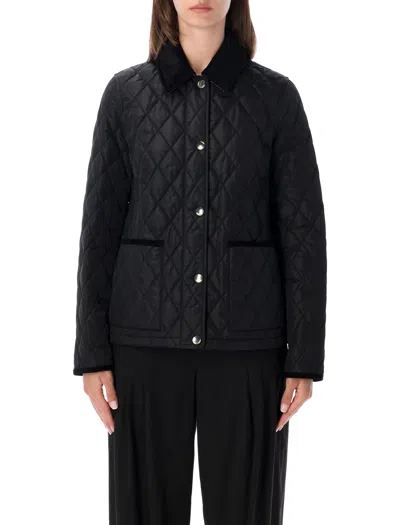 Burberry Quilted Nylon Slim-fit Jacket With Tonal Corduroy Collar And Check Lining In Black/sand Ip Check