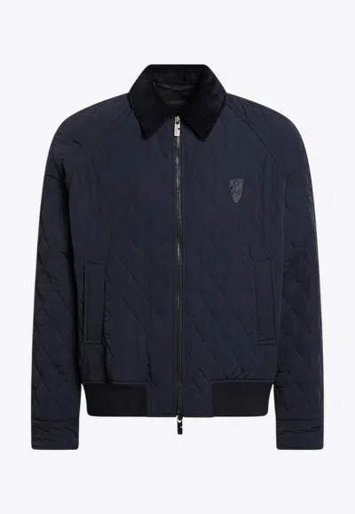 Burberry Quilted Nylon Zip-up Jacket In Blue