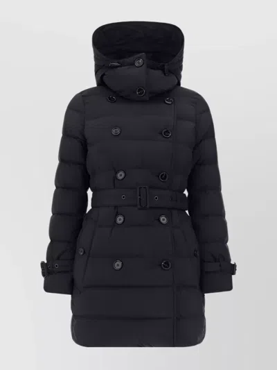 Burberry Quilted Padded Coat Removable Hood In Black