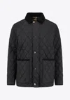 Burberry Diamond Quilted Jacket With Corduroy Collar In Black