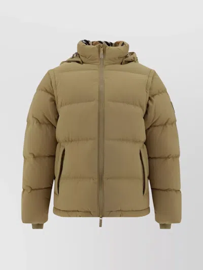 Burberry Quilted Padded Jacket Removable Hood In Beige