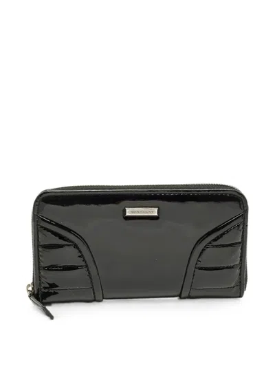 Pre-owned Burberry Quilted Patent Leather Wallet In Black