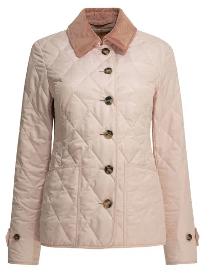 Burberry Quilted Pink Polyester Jacket In Brown
