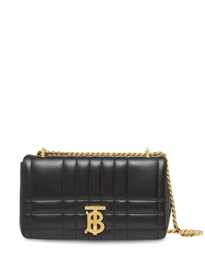Burberry Quilted Raffia Lola Handbag In Black
