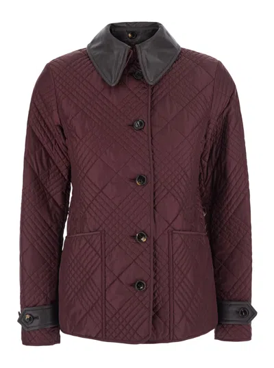 Burberry Quilted Tech Jacket With Removable Leather Collar And Check Stitching In Purple