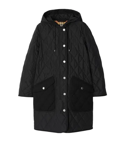 Burberry Diamond Quilted Black Padded Coat With Hood
