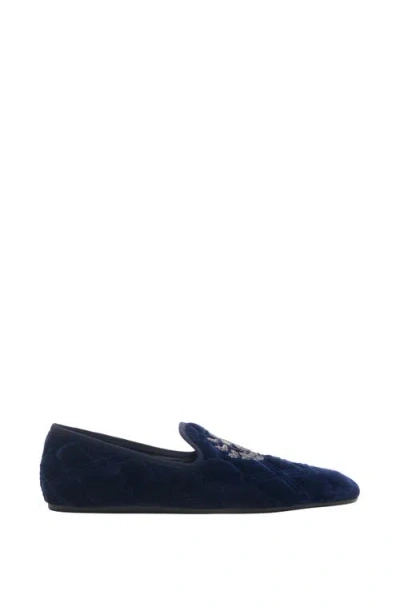 Burberry Quilted Velvet Estate Slippers In Blue