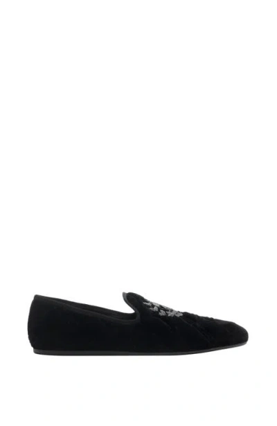 Burberry Quilted Velvet Estate Slippers In Black