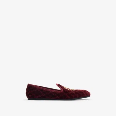 Burberry Quilted Velvet Estate Slippers​​ In Burgundy