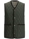 Burberry Quilted Green Gilet With Distinctive Button Closure In Green