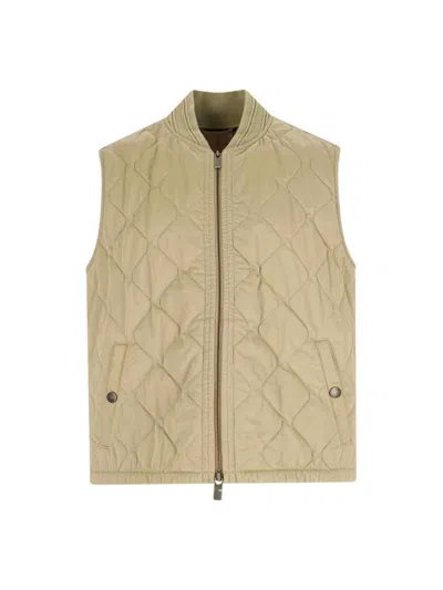 Burberry Quilted Vest Ribbed Collar Sleeveless In Brown