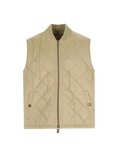 Burberry Quilted Vest Ribbed Collar Sleeveless In Brown