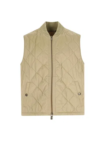 Burberry Quilted Vest Ribbed Collar Sleeveless In Brown
