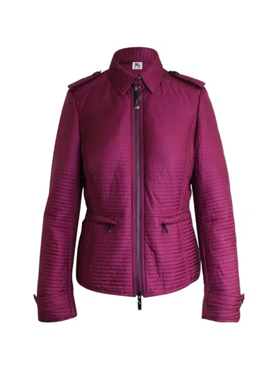 Pre-owned Burberry Quilted Zip-up Jacket In Purple