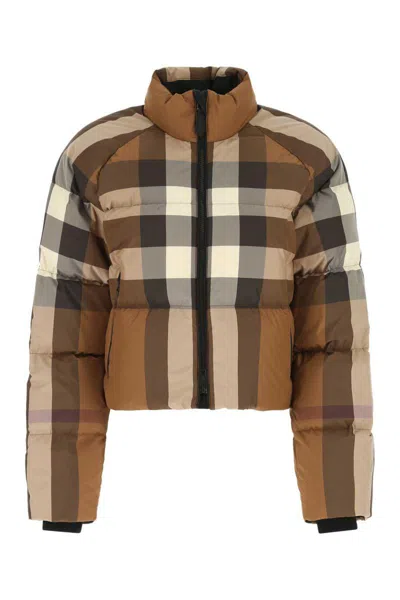 Burberry Printed Polyester Down Jacket In Brown