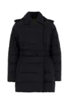 Burberry Double-breasted Kent Long Puffer Coat With Belt In Blue