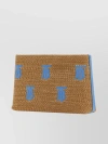 BURBERRY RAFFIA POUCH WITH CONTRASTING LEATHER INSERTS