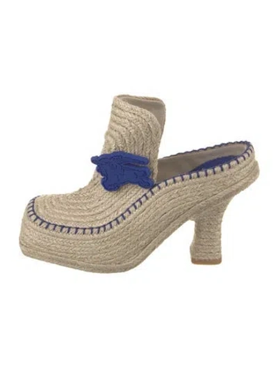 Pre-owned Burberry Raffia Printed Mules In Neutral
