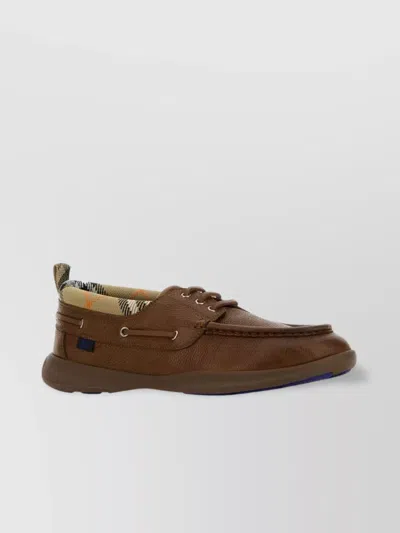 Burberry Leather Loafers Round Toe Rubber Sole In Brown