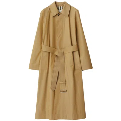 Burberry Raglan Sleeve Long Gabardine Cotton Trench Coat In Brown