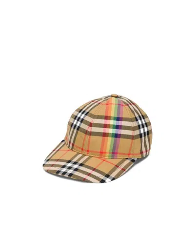Burberry Rainbow Checked Baseball Hat In White