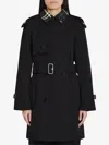 Burberry Raincoat With Check Collar In Black