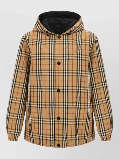 Burberry Rainford Hooded Reversible Jacket Elastic Cuffs In Brown