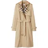 Burberry Plaid-collar Gabardine Trench Coat In Beige