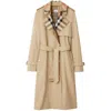 Burberry Plaid-collar Gabardine Trench Coat In Beige
