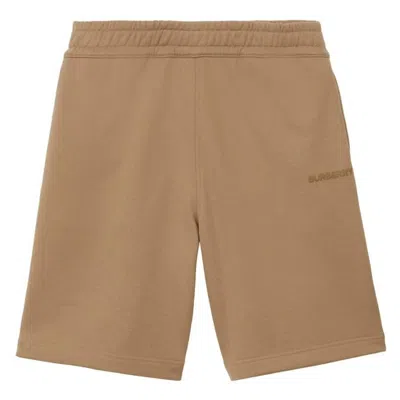 Burberry Raphael Logo Embroidered Cotton Shorts In Brown