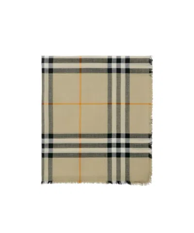 Burberry Raw-cut Checked Wool Scarf In Nude