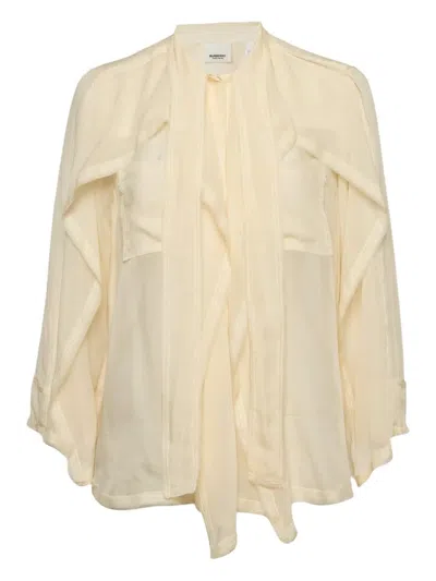 Pre-owned Burberry Raw-edge Silk Shirt In Neutral