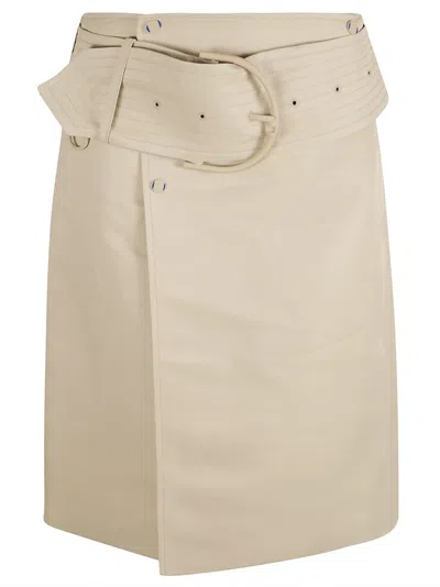 Burberry Rear Slit Belted Skirt In Oat