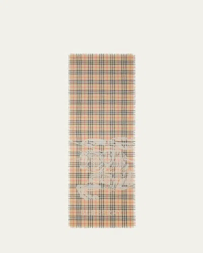 Burberry Rectangular Ekd Check-print Wool Scarf In Beige