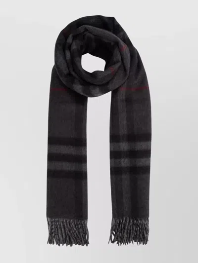 Burberry Rectangular Fringed Checked Scarf In Grey