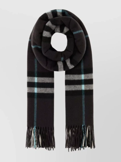Burberry Rectangular Plaid Cashmere Scarf With Fringed Hem In Black