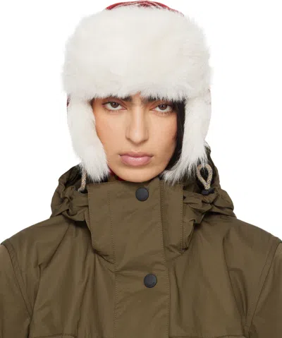 Burberry Red & Off-white Check Wool Trapper Hat