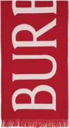 Burberry Womens Post Football Logo Wool Scarf In Red