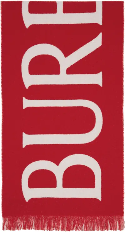 Burberry Red & White Logo Wool Scarf